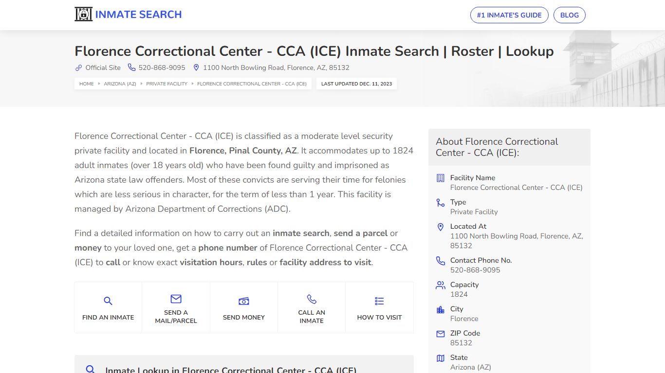 Florence Correctional Center - CCA (ICE) Inmate Search | Roster | Lookup